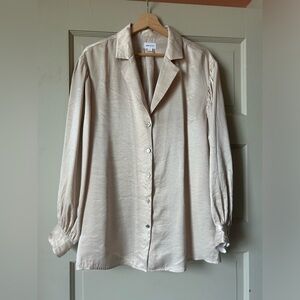 Revolve - Song of Style - Notch Collar Oversized Cream Satin Blouse - small